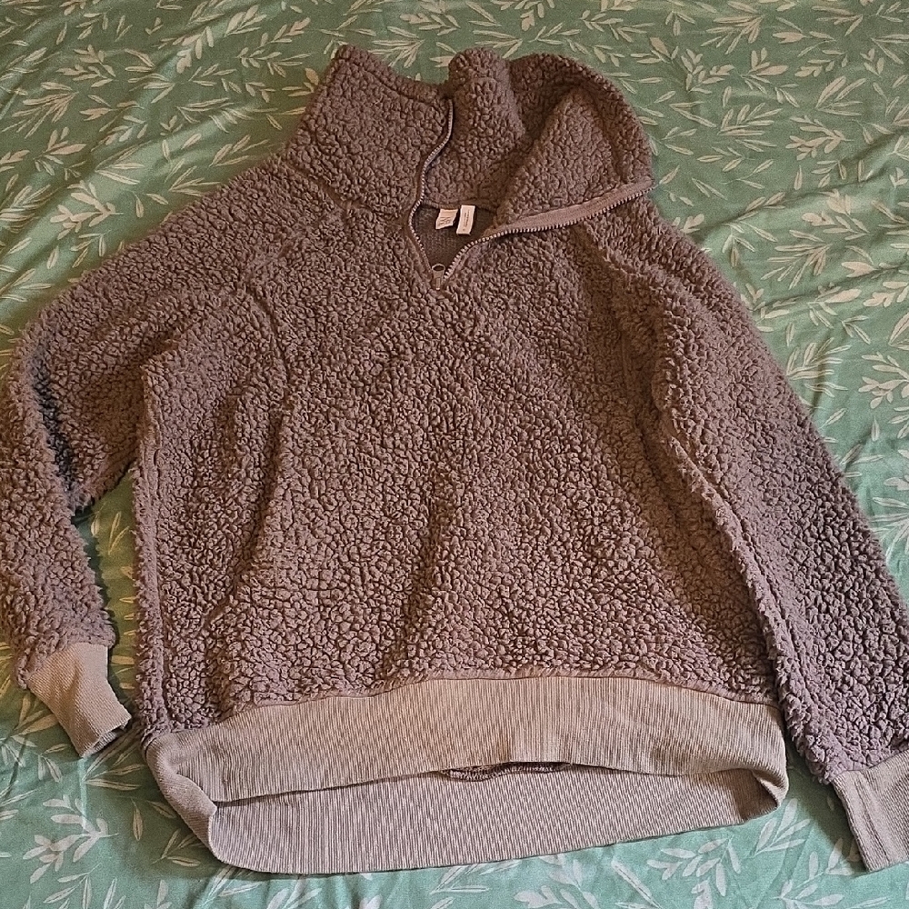 Zella Taupe Sherpa Cowl Sweater